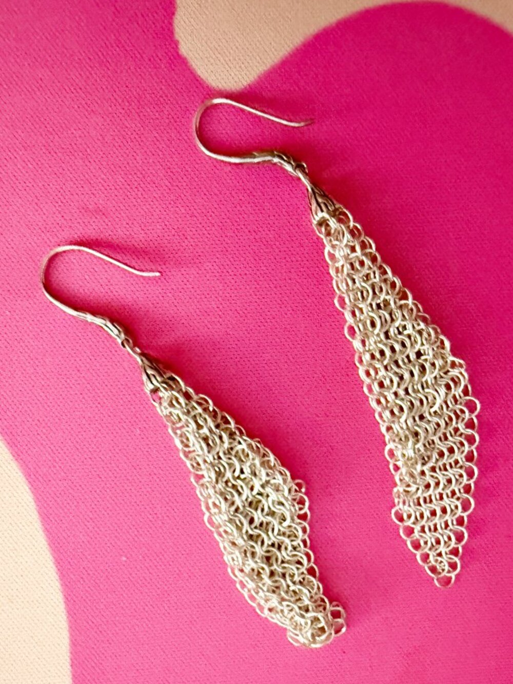 sterling silver tassel charm 925 mesh dangle earrings